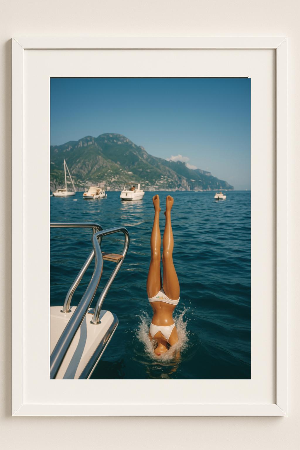 Amalfi Dive Art Print – Slim Aarons Inspired Coastal Glamour Photography