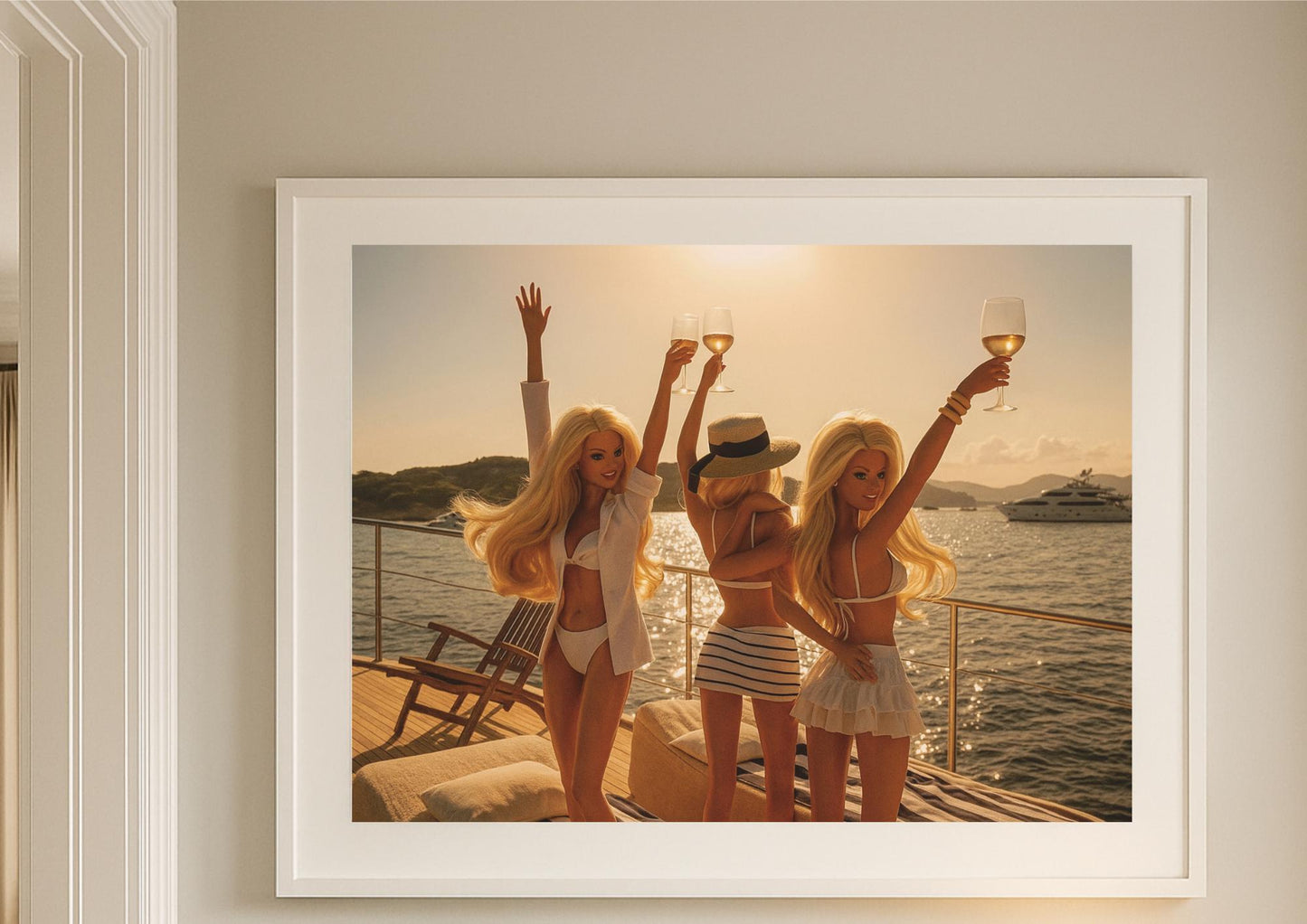 Golden Hour Celebration Art Print – Slim Aarons Inspired Luxury Yacht Scene