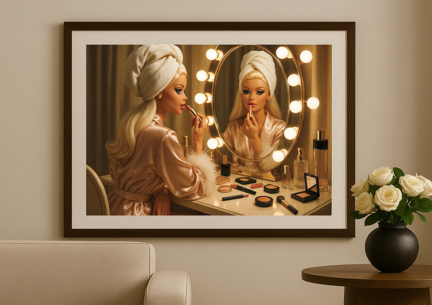 Vanity Moment Art Print – Retro Hollywood Glamour
