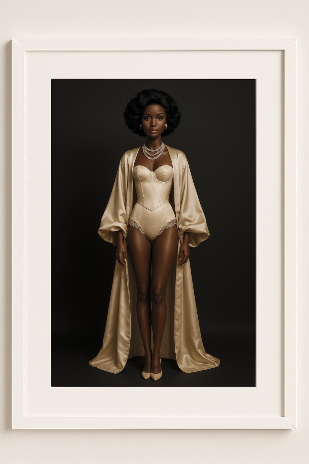 Golden Hour Muse Art Print – Vintage Satin Portrait Wall Art