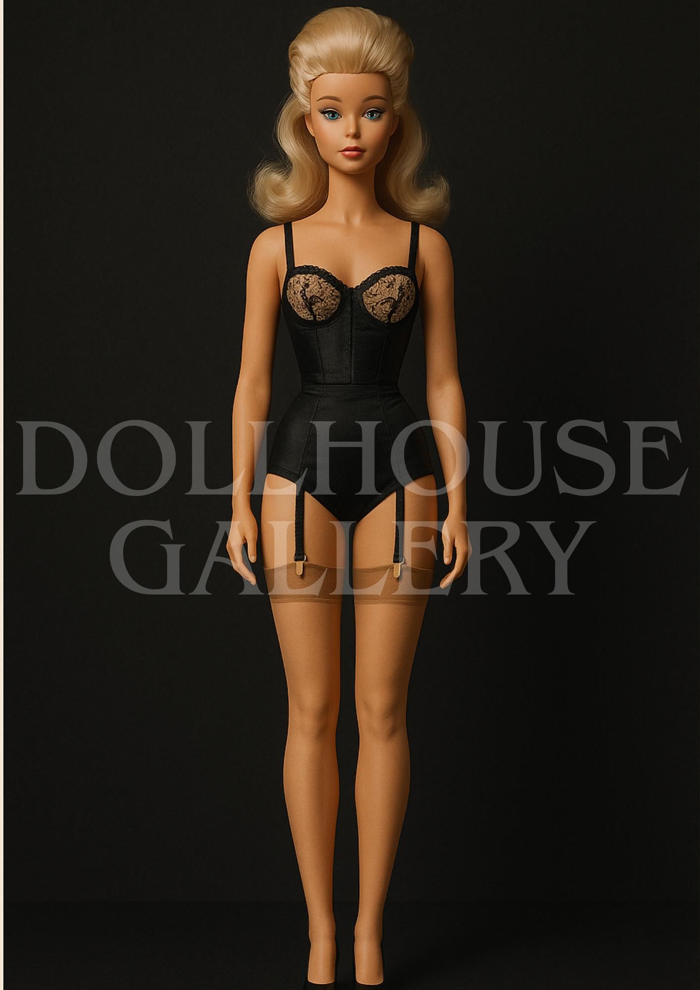 Noir Muse Art Print – Vintage Black Lingerie Portrait Wall Art