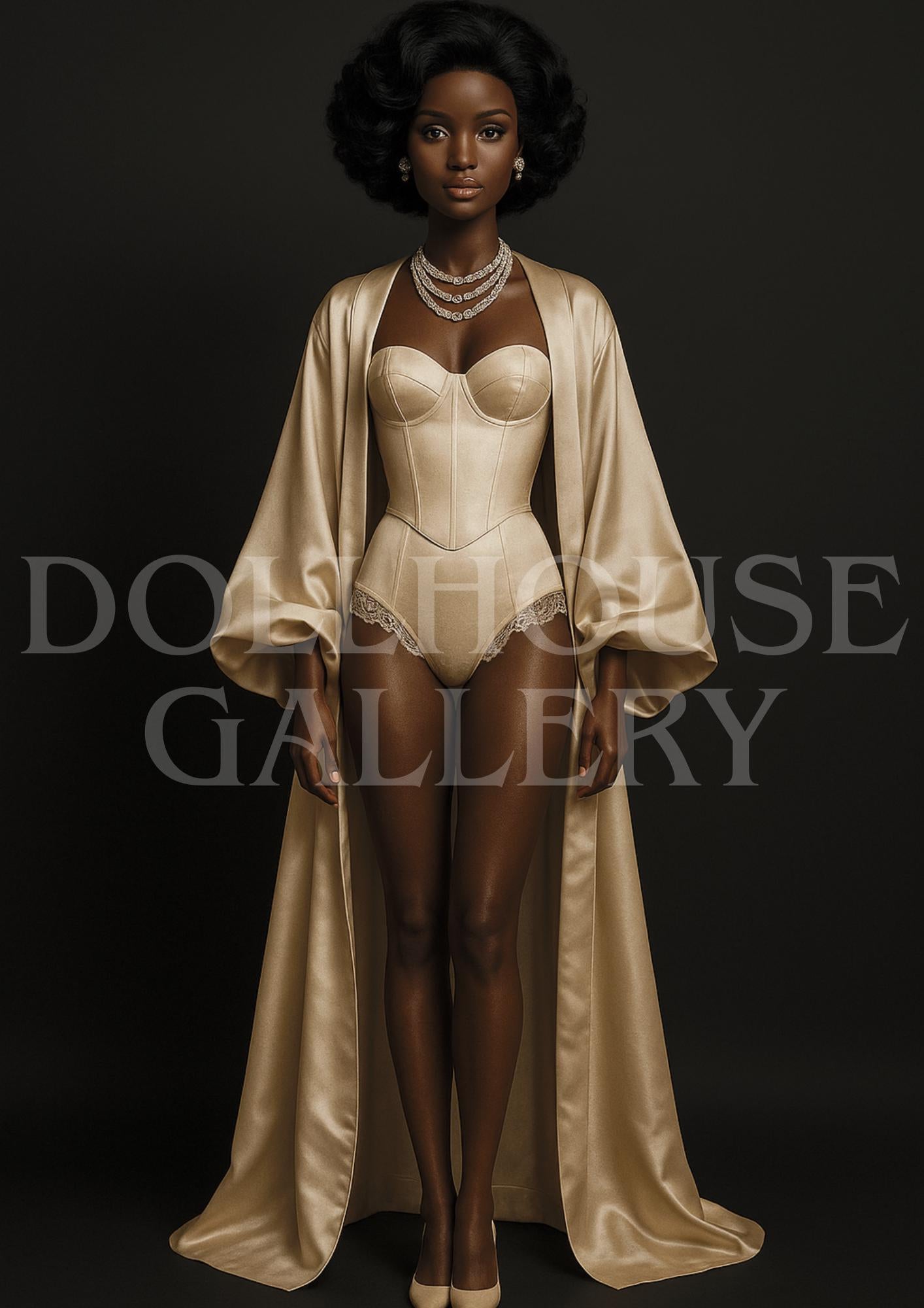 Golden Hour Muse Art Print – Vintage Satin Portrait Wall Art