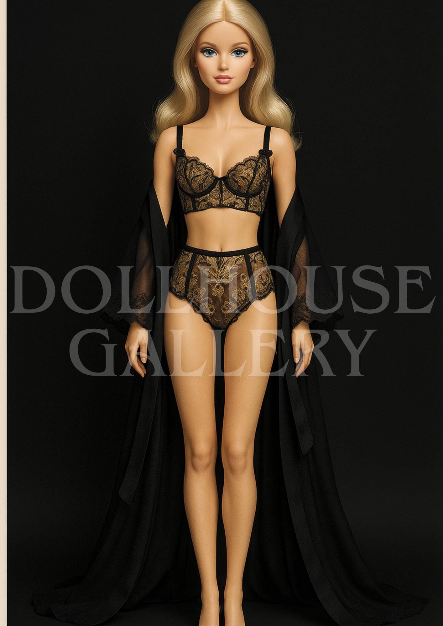 Velvet Allure Art Print – Modern Fashion Doll Portrait