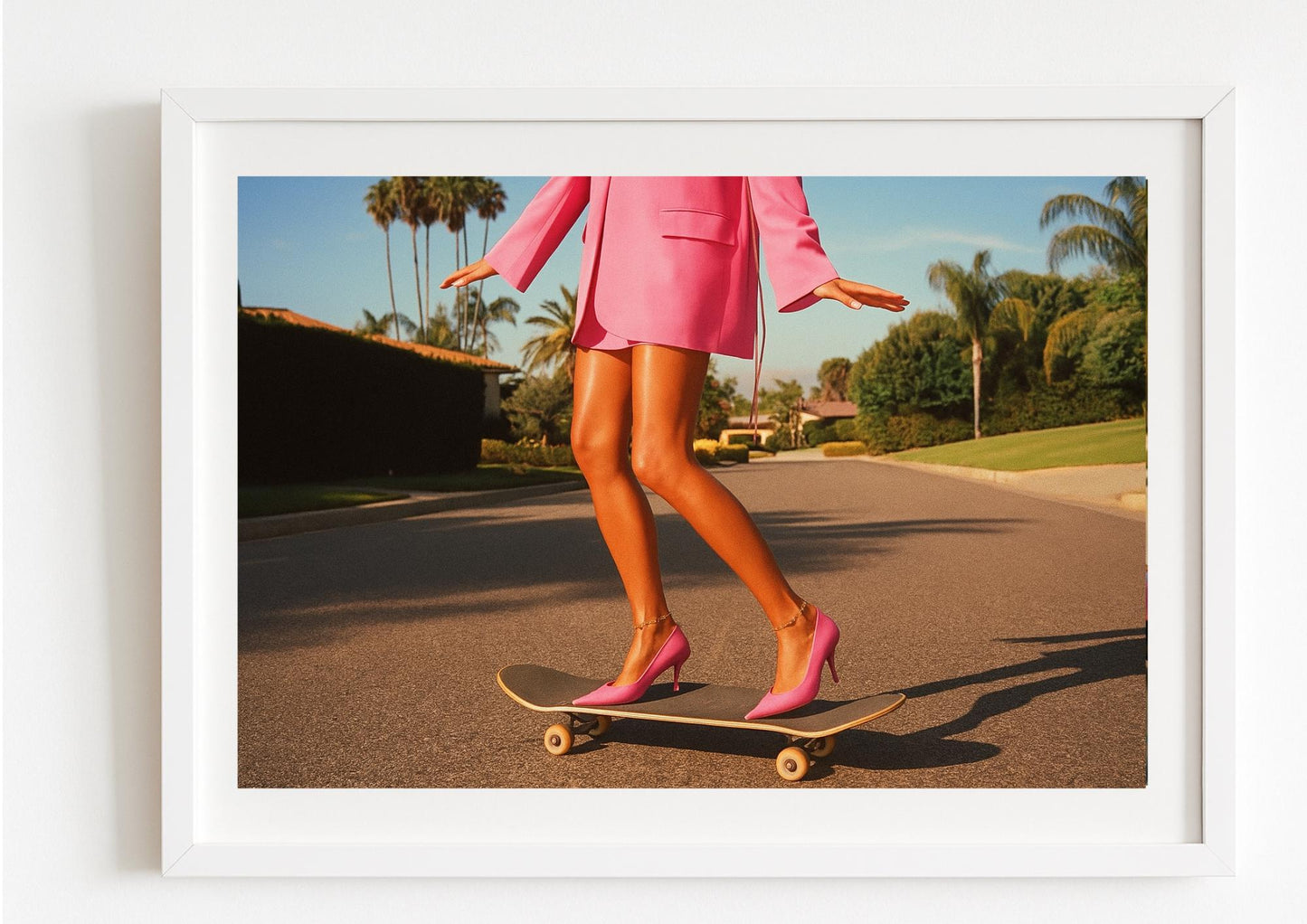 Pink Heels Skateboard Art Print – Modern Fashion Pop Art Photography