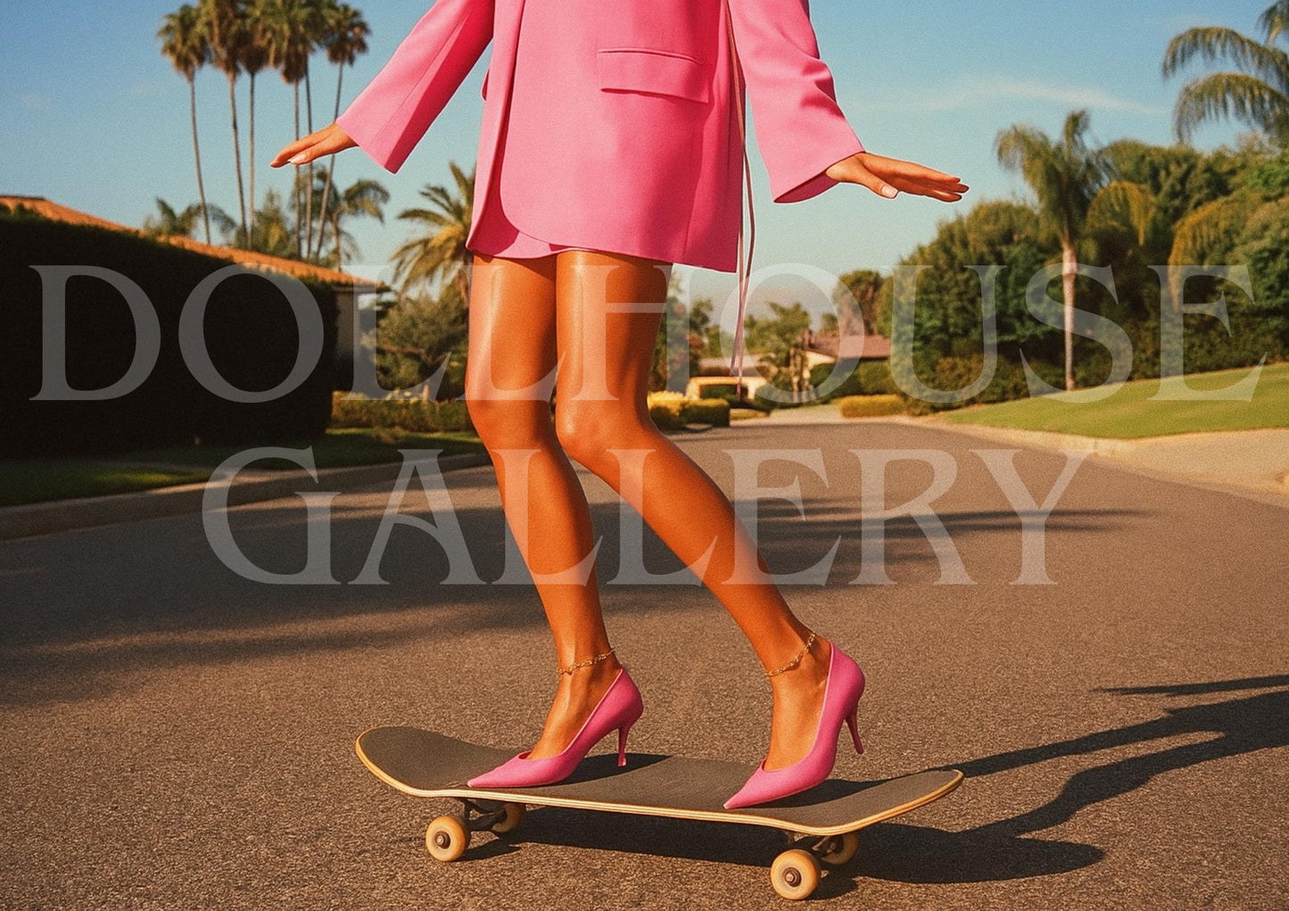Pink Heels Skateboard Art Print – Modern Fashion Pop Art Photography