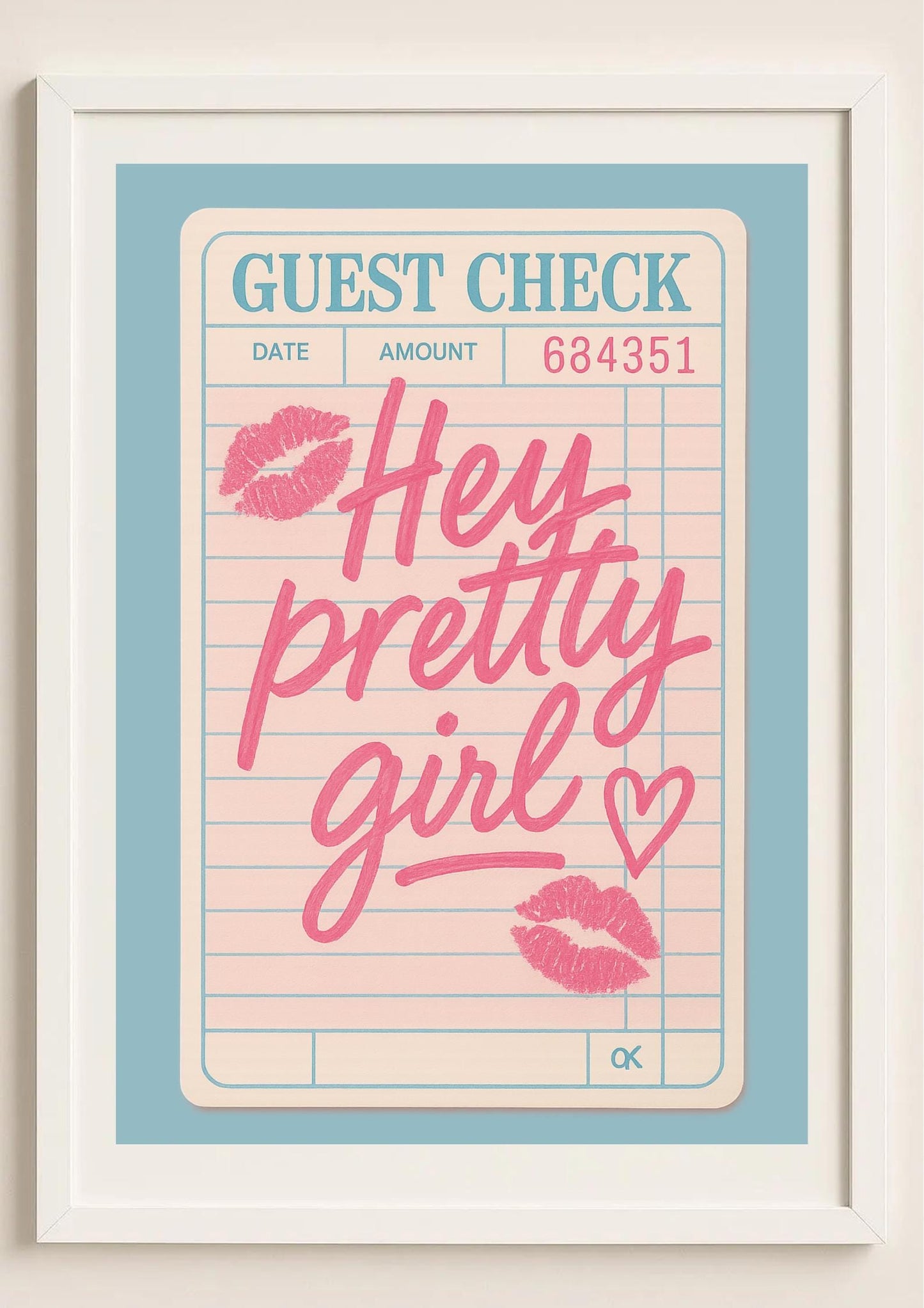 Hey Pretty Girl Blue Art Print – Retro Pop Art Wall Decor
