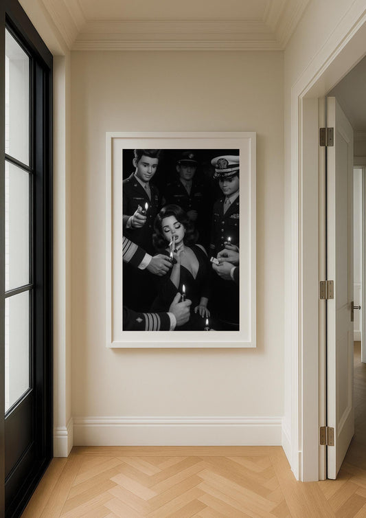 The Flame Art Print – Slim Aarons Inspired Black & White Glamour