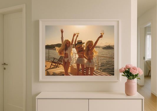 Golden Hour Celebration Art Print – Slim Aarons Inspired Luxury Yacht Scene