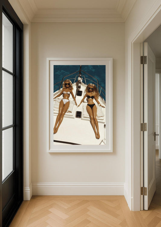 Yacht Sunbathing Glamour Art Print – Slim Aarons Inspired Coastal Wall Art