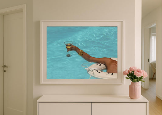 Poolside Martini Art Print – Slim Aarons Inspired Summer Luxury Wall Art