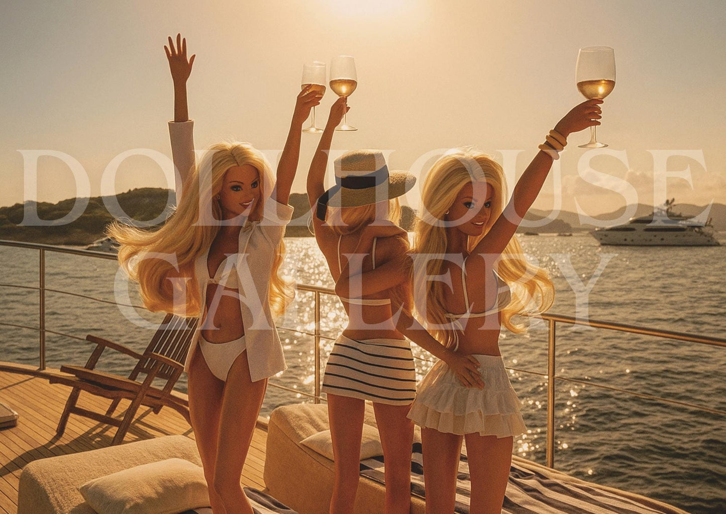 Golden Hour Celebration Art Print – Slim Aarons Inspired Luxury Yacht Scene