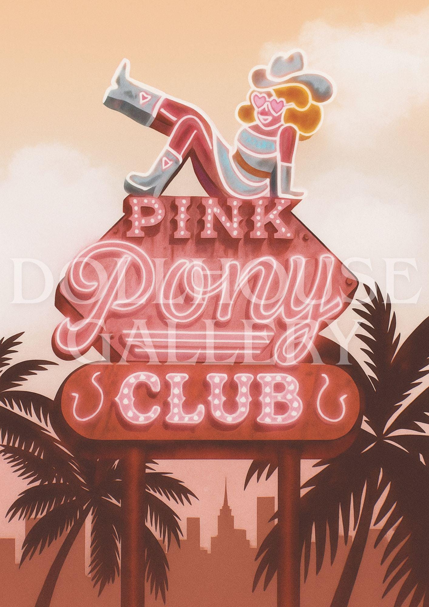 Pink Pony Club Art Print – Retro Glamour Neon Wall Decor