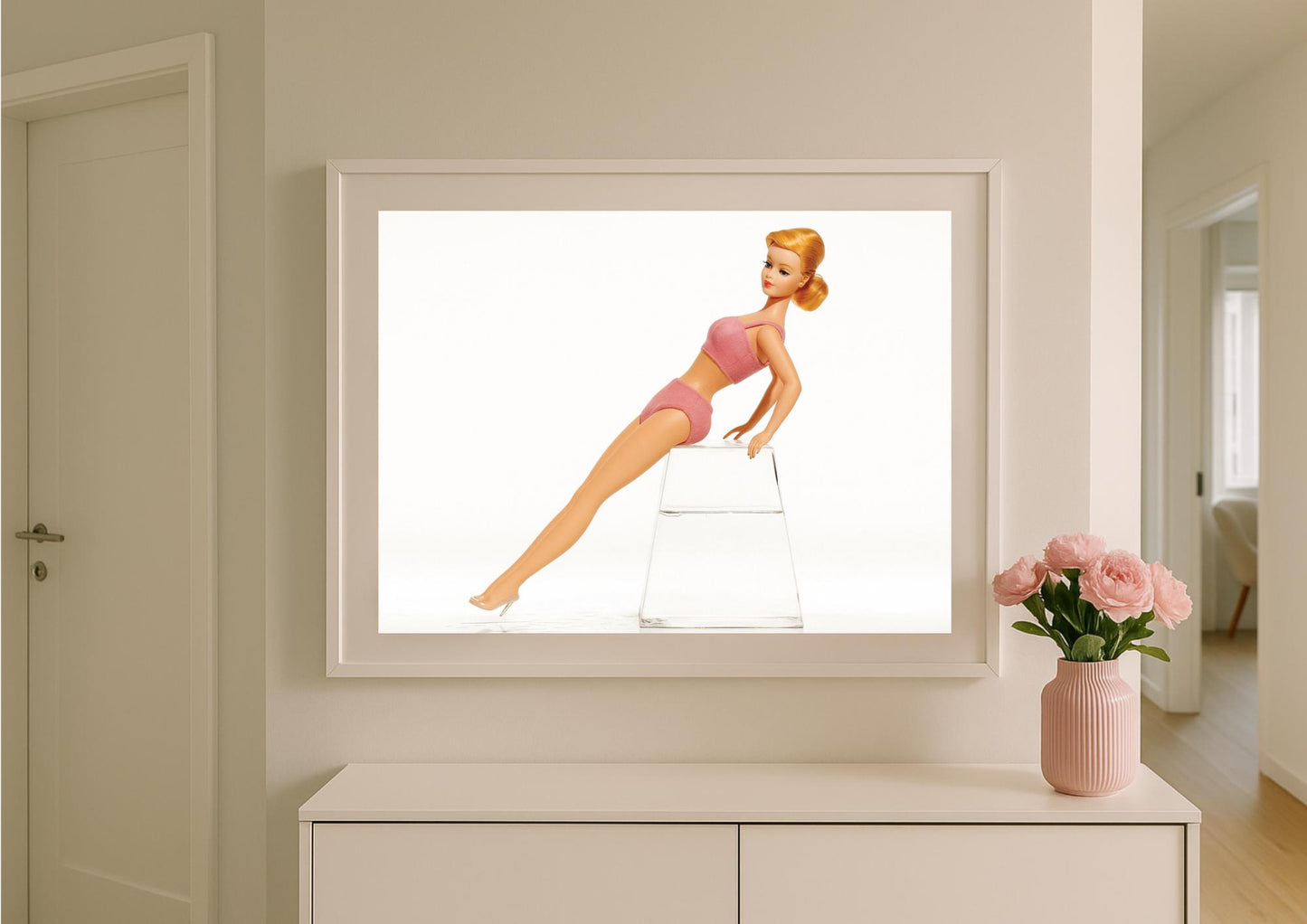 Vintage Blush Swimsuit Art Print – Retro Mid-Century Wall Decor